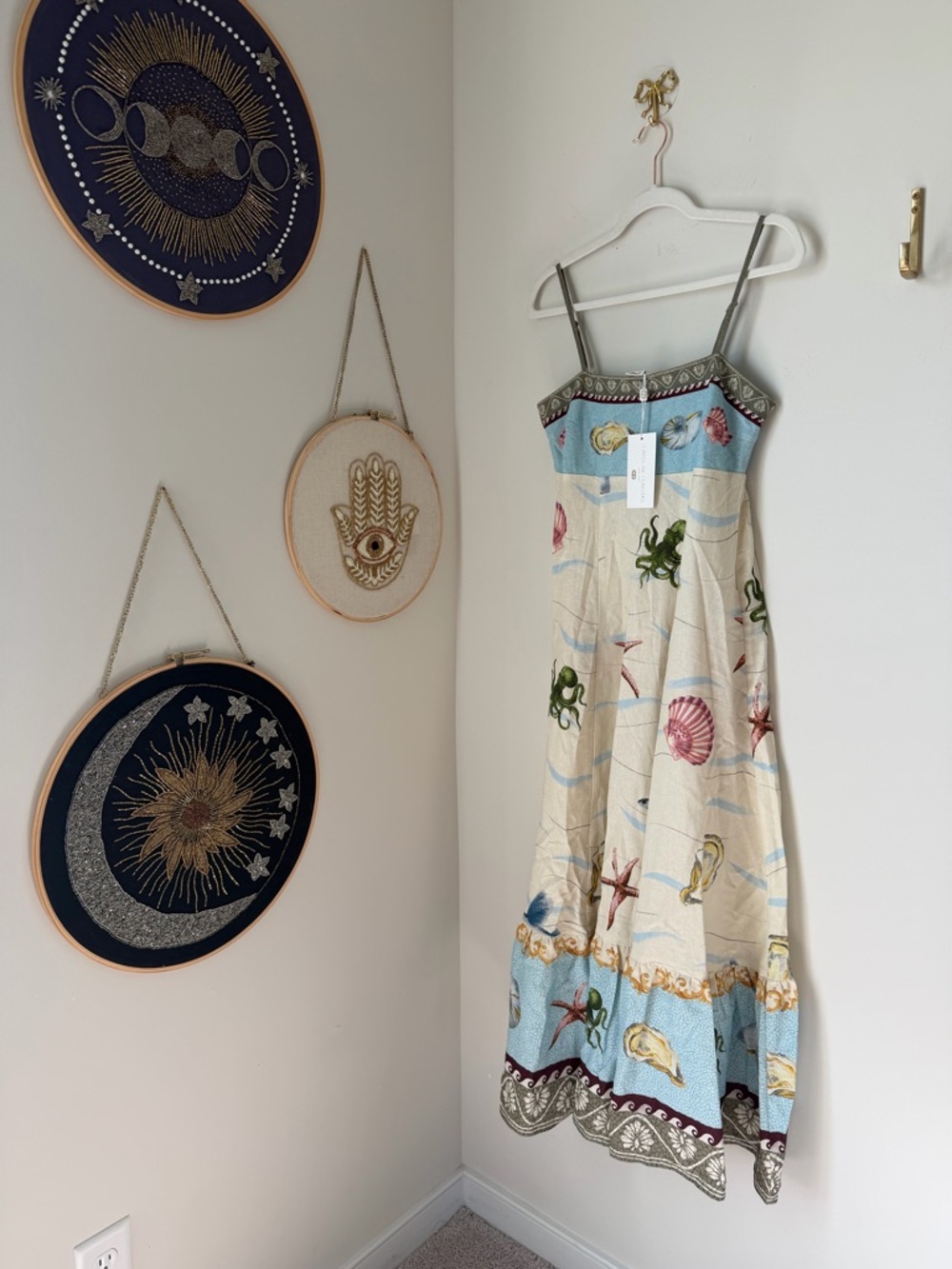 Caroline Constas cream ocean Sea Life Print linen sleeveless maxi dress - Picture 8 of 9